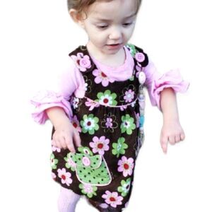 Bonnie Baby Corduroy Jumper Dress with Ruffle Sleeve Shirt